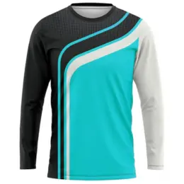 Custom Unisex Crew Neck Sublimated Long Sleeve T-Shirt Black Turquoise